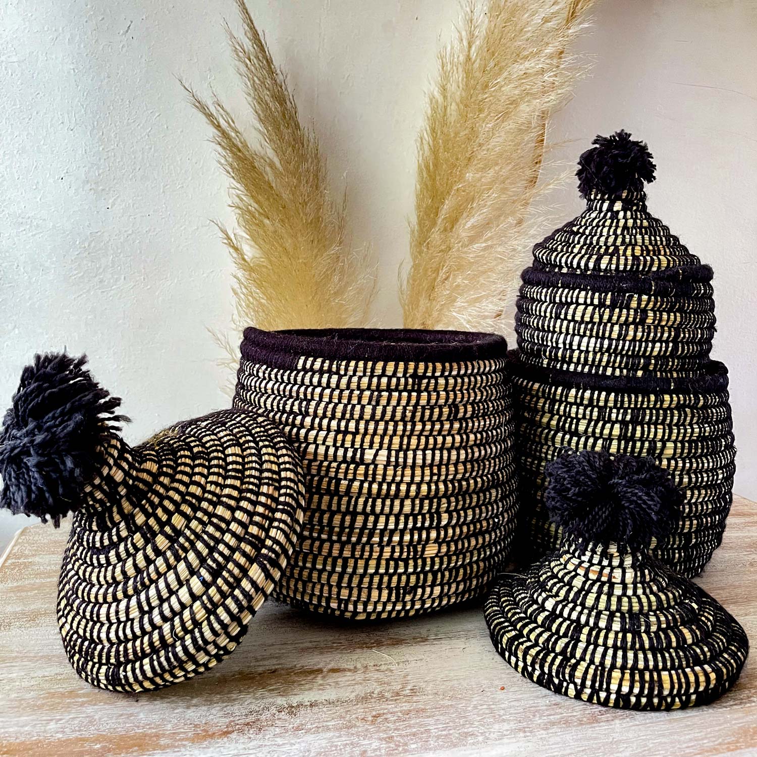 Set of Black Natural Fiber Baskets – Made in Marruecos